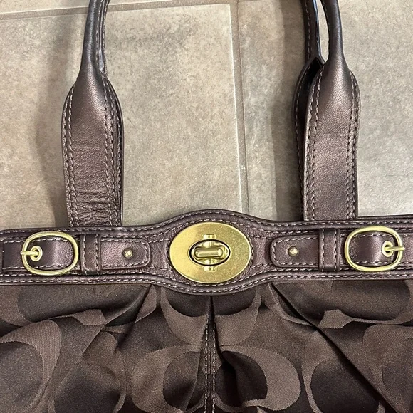 Coach Dark Brown Shoulder Bag with Gold Accents - Picture 2 of 16